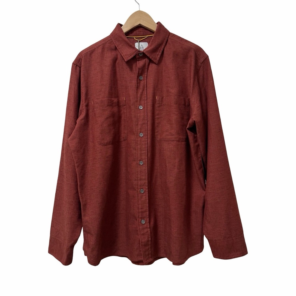 Ascend Mens Herringbone Slub Long Sleeve Button Up Shirt Size L Brick Country